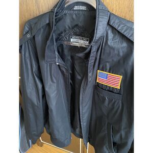 Vintage Members Only Classic Bomber Jacket Men XL Black Racer Flag USA Patch